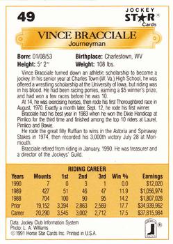 1991 Jockey Star Jockeys #49 Vince Bracciale Back